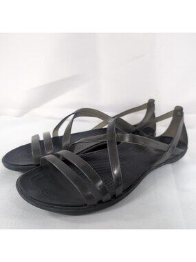Crocs Isabella Strappy Jelly Flat Sandals Black Women's 8 Slip On Open Toe Beach